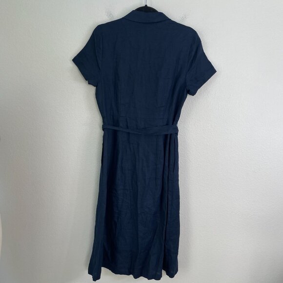 Quince Womens Small Navy Short Sleeve 100% European Linen Button Up Midi Dress - Picture 12 of 12